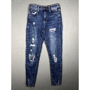 Mudd Women's Size 5 High-Rise Ankle Jeggings Dark Wash Distressed Ripped Jeans